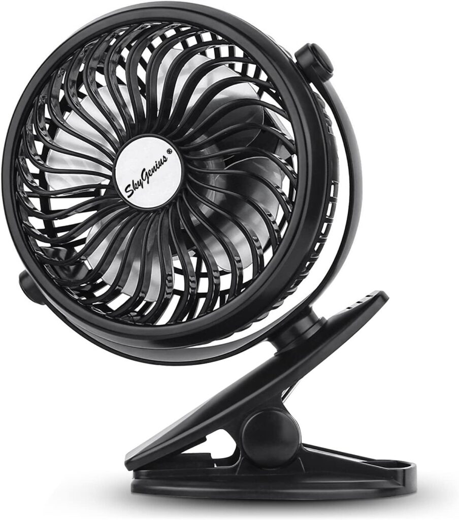 SkyGenius Battery Operated Clip on Mini Desk Fan, Black